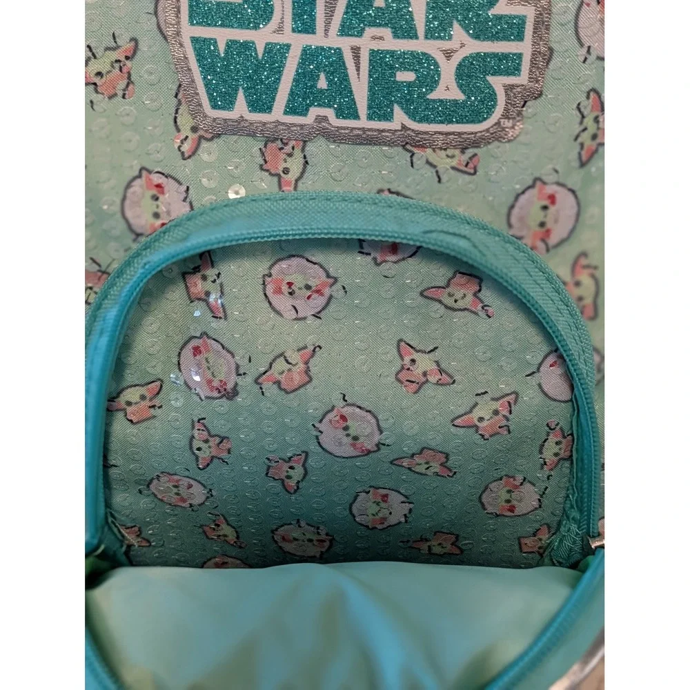 Star Wars Grogu Baby Yoda Mini Backpack Sequin Glitter Aqua Mandalorian Kids Bag